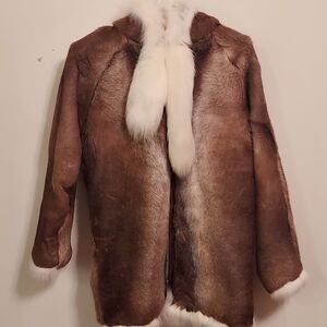 💥SALE💥 Mens Vintage Inuit Caribou Fur Parka Coat Arctic Fox Stole Trim Size L